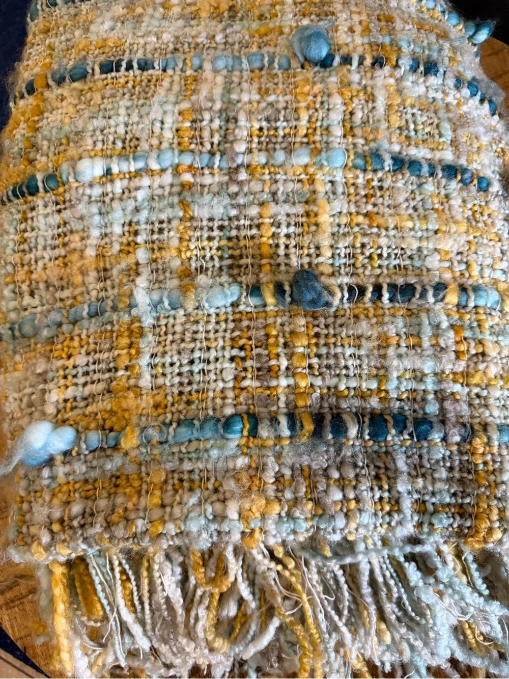 2 Loloi Chunky Knit Woven Throw Blankets Teal Blue Gold Yellow Gray Fringe